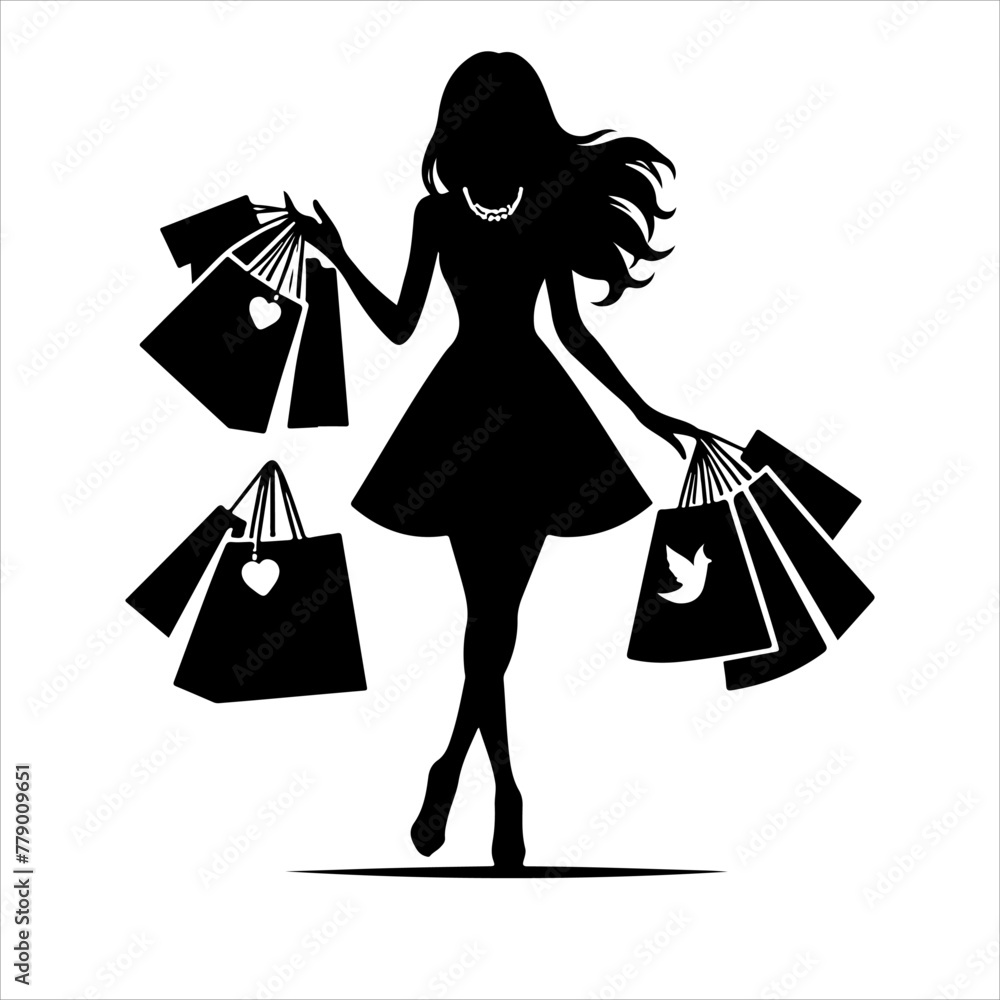 Women silhouettes with shopping bags. Shopping girl vector silhouette vector illustration