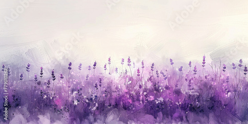 Beautiful Lavender Flowers Painting with Copy Space on White Background © SHOTPRIME STUDIO