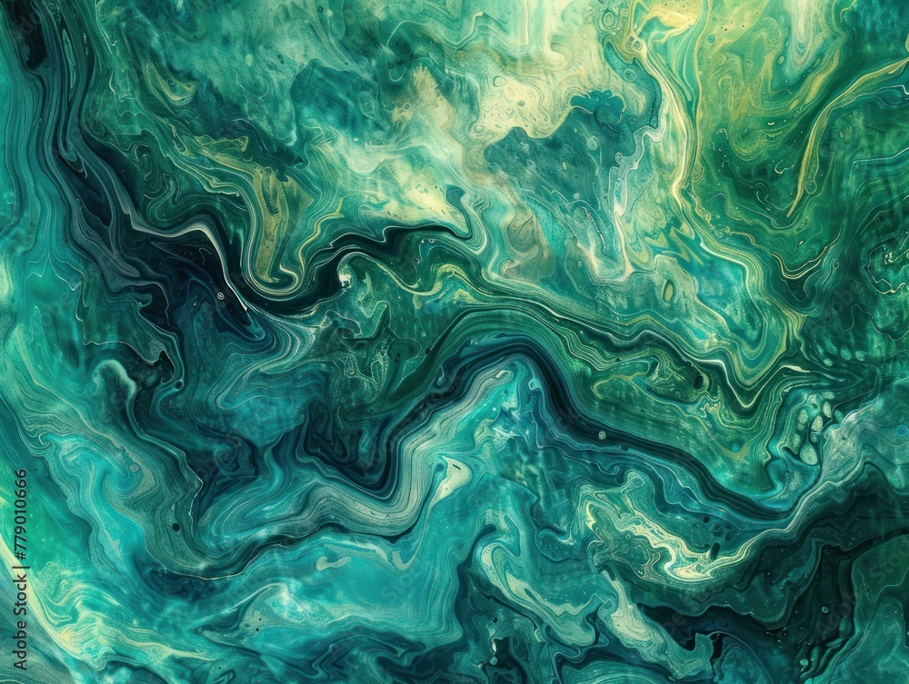 Fluid art abstract background with swirling patterns of turquoise and emerald green Fluid art abstract background with swirling patterns of turquoise and emerald green