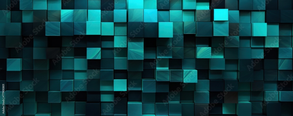 Teal and black modern abstract squares background with dark background in blue striped in the style of futuristic chromatic waves, colorful minimalism pattern 