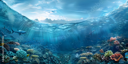 Marine Marvel: Underwater Landscape and Ocean Life, Oceanic Wonderland: Exploring Marine Life and Underwater Scenery, Undersea Delight: Ocean View of Marine Life and Underwater World - Ai Generated