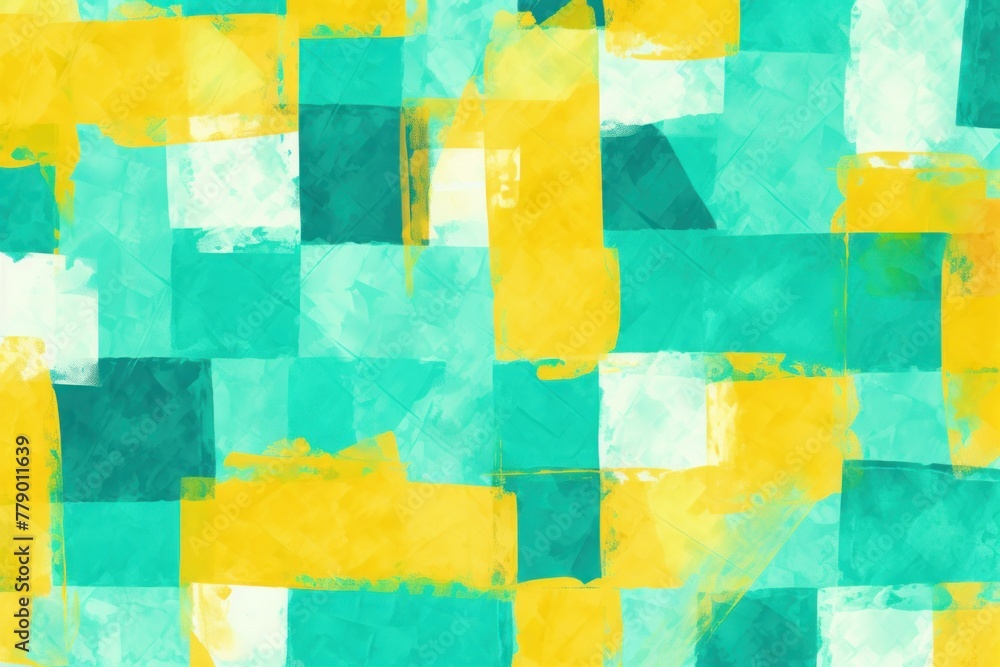 Teal and yellow pastel colored simple geometric pattern, colorful expressionism with copy space background, child's drawing, sketch 
