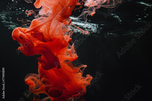 A red and black abstract painting of smoke