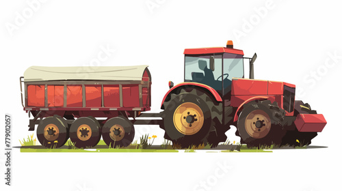 Tractor cartoon with trailer 2d flat cartoon vactor photo