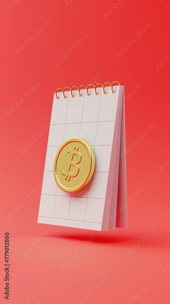 A 3D calendar icon with pages flipping to reveal a shiny gold coin A 3D calendar icon with pages flipping to reveal a shiny gold coin