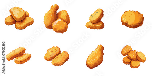 Vector illustration of multiple chicken nuggets in watercolor style