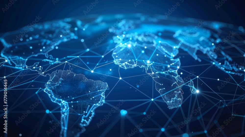 Futuristic digital world map with blue light - A digital representation ...