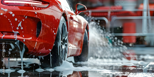Car Shampooing: Professional Car Wash Background, Automotive Spa: Professional Car Wash with Shampoo, Sudsy Car Wash: Professional Shampoo Background - Ai Generated