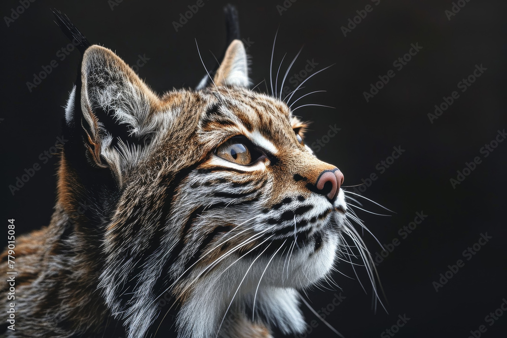 close-up of a bobcat, its tufted ears and bright eyes are the focus of the image close-up of a bobcat, its tufted ears and bright eyes are the focus of the image