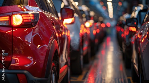 Various cars parked in a neat row along a bustling city street © Ananncee Media