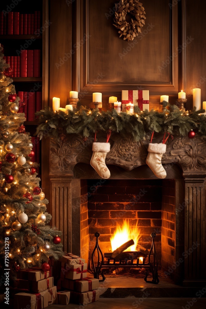 Christmas Tree And Fireplace
