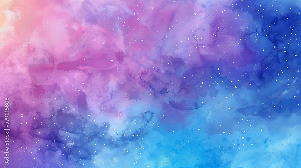 Watercolor cosmic background with stars, galaxy wallpaper set with colors