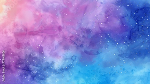 Watercolor cosmic background with stars, galaxy wallpaper set with colors
