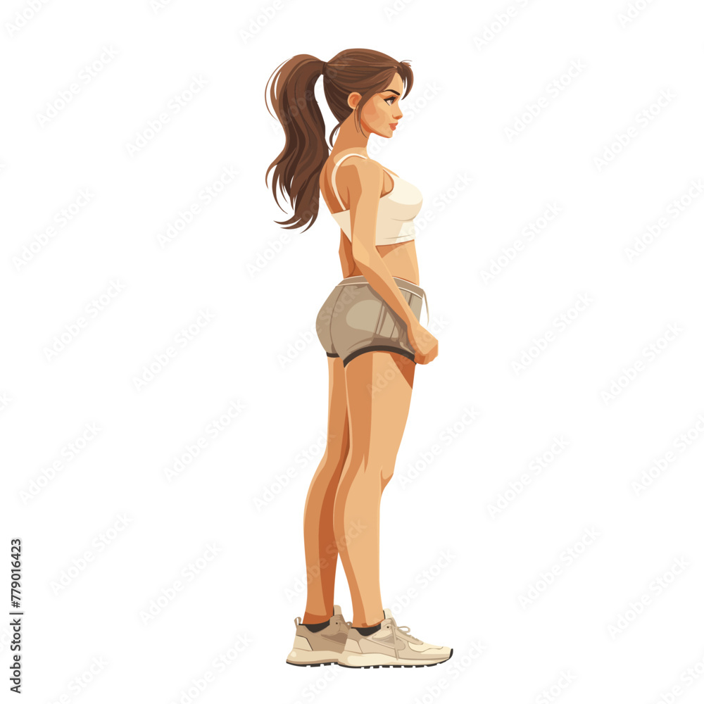 A woman in sports clothes in the gym, a flat illustration isolated on a white background, concept