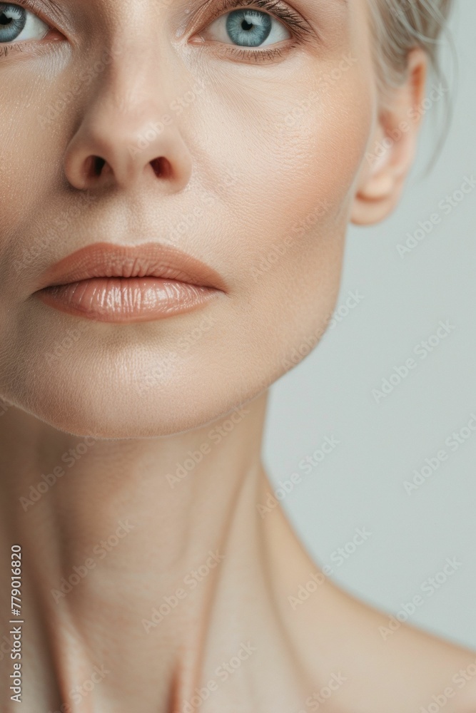 Portrait of charming mature old lady close up portrait. Skin care beauty, middle age cosmetics, hardware cosmetology, buccal massage, rejuvenation concept. Portrait of charming mature old lady close up portrait. Skin care beauty, middle age cosmetics, hardware cosmetology, buccal massage, rejuvenation concept.