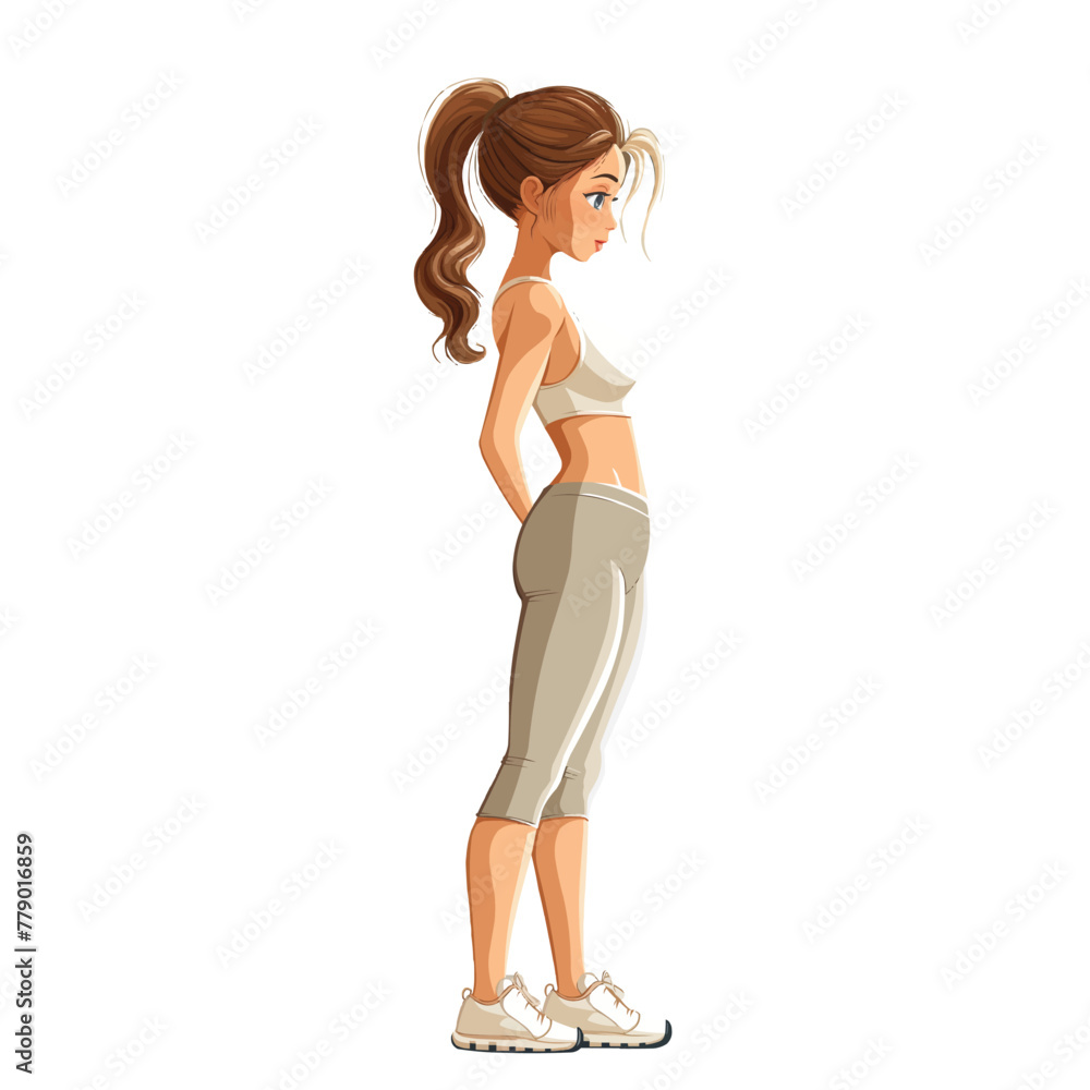 A woman in sports clothes in the gym, a flat illustration isolated on a white background, concept