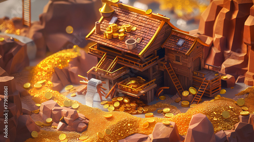 Gold mining isolation background, Illustration © AI-Stocks