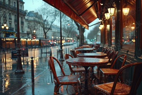Fototapeta Naklejka Na Ścianę i Meble -  A vintage  cafe scene on a rainy day, AI generated