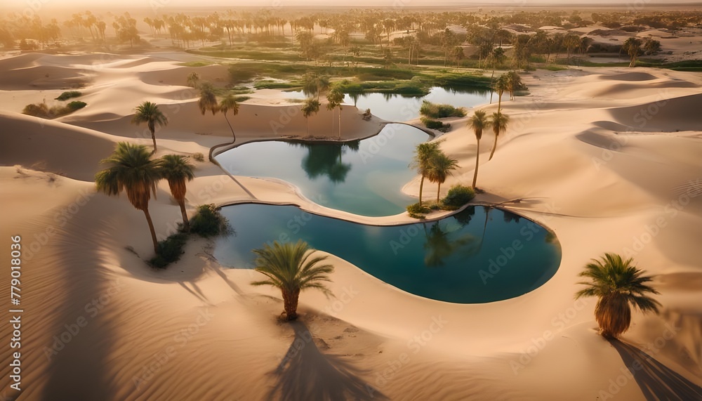 Desert Tranquility: Aerial View of Oasis at Sunset