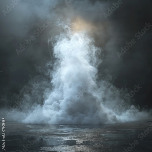 Swirling white smoke or fog on dark background