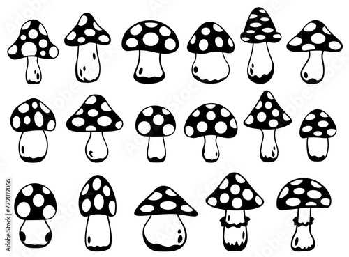 Fly Agaric SVG, Mushroom SVG, Set of Fly Agaric Silhouettes, Cartoon fly agaric icons