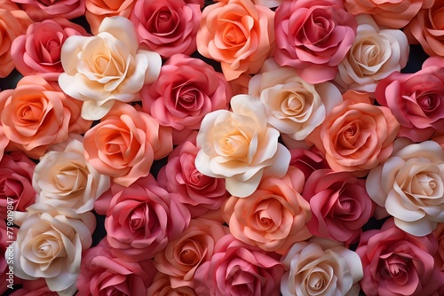 Pink, white and orange roses made of paper