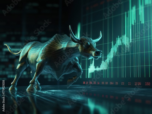 Teal stock market charts going up bull bullish concept, finance financial bank crypto investment growth background pattern with copy space for design  © Celina