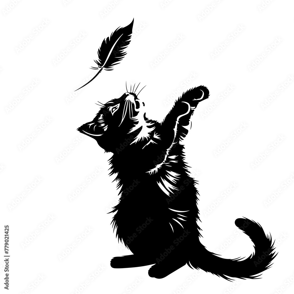 Cat playing with a feather Logo Design