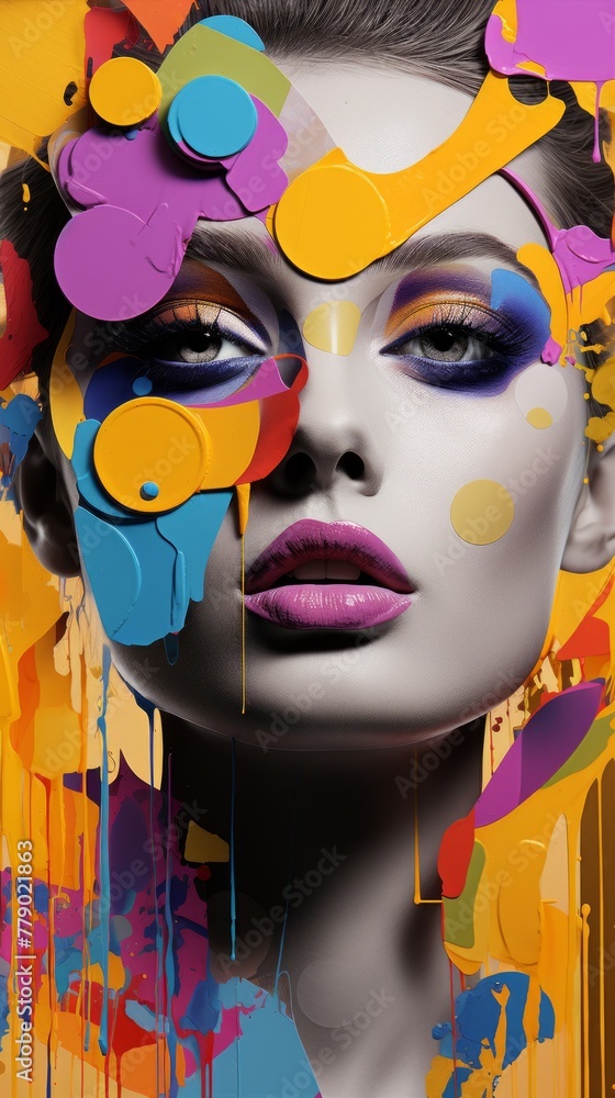Colorful portrait of a woman with paint on her face