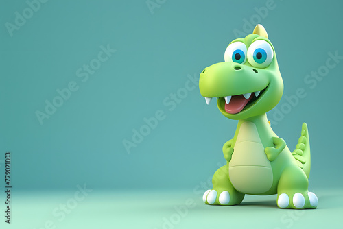 Cute 3D cartoon funny dinosaur on background with Space for text. © Pacharee