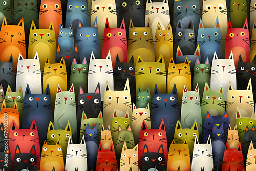 Cat cartoon pattern. Animal background.