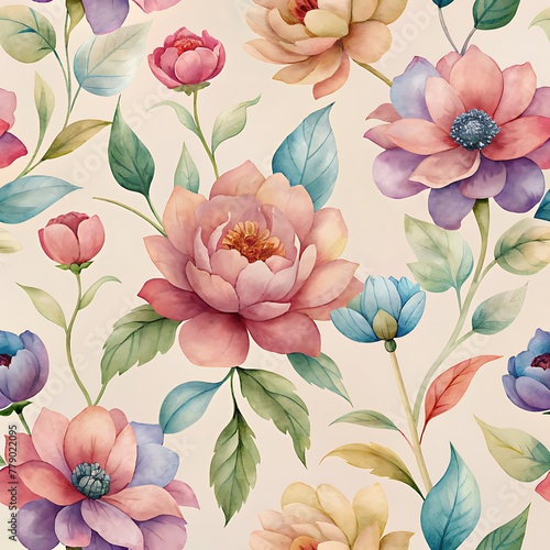 Colorful flowers watercolor seamless patterns 2