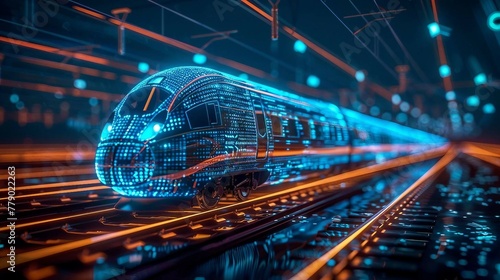 smart digital train , artificial intelligence in rail transportation. passenger safety, technology efficient, reliable, and sustainable rail networks,  mass transit solutions.
 photo
