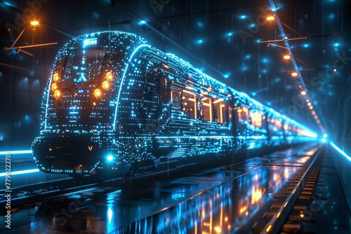 smart digital train , artificial intelligence in rail transportation. passenger safety, technology efficient, reliable, and sustainable rail networks,  mass transit solutions.
 photo
