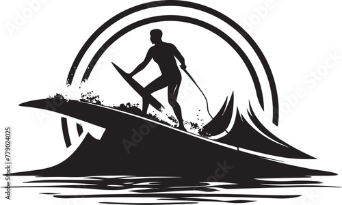 Surfing Swagger Guy Riding Waves Vector Logo Waveform Guy Surfing Vector Logo Design