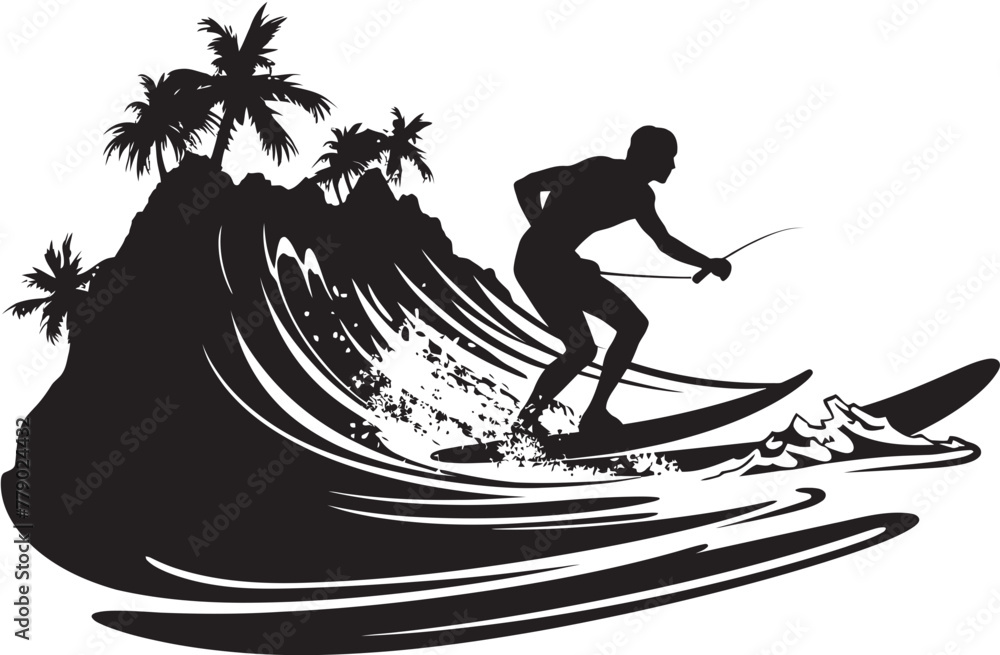 Coastal Creativity Imaginative Guy Surfing Vector Logo Design Surfing Sanctuary Tranquil Guy Surfing Vector Logo