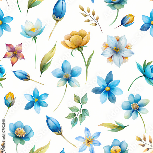 Vibrant watercolor flowers seamless background 6