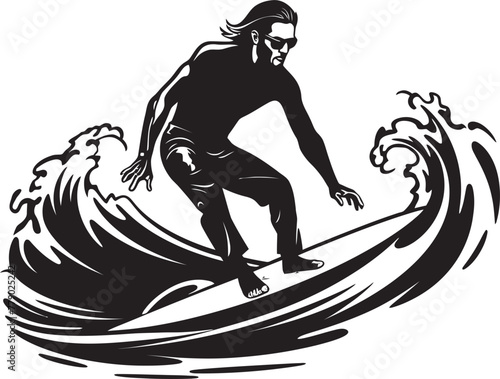 Surfing Sonata Vector Icon Logo of a Guy Dancing on Waves Wave Wanderer Vector Logo of a Surfer Exploring the Sea