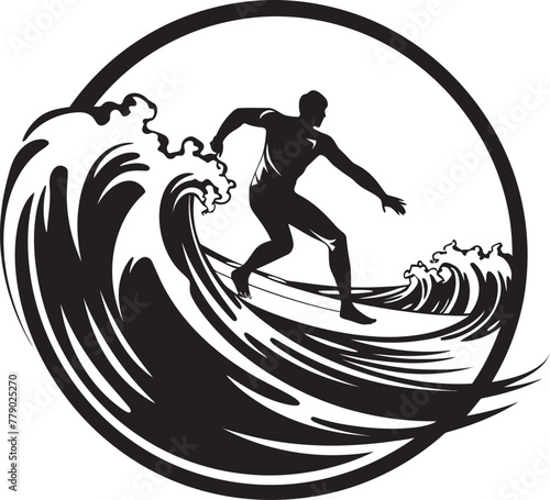 Coastal Crusader Surfer Vector Logo Design Surfing Sonata Vector Icon Logo of a Guy Dancing on Waves