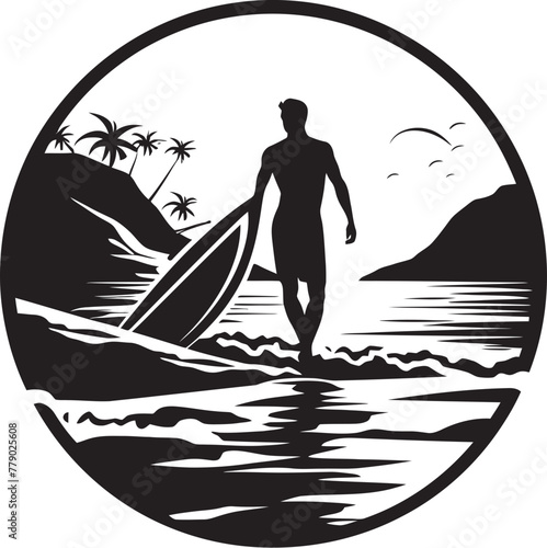 Surf Serenity Vector Logo Design of a Surfer Finding Peace in the Sea Wave Wonder Dynamic Surfer Vector Icon Logo