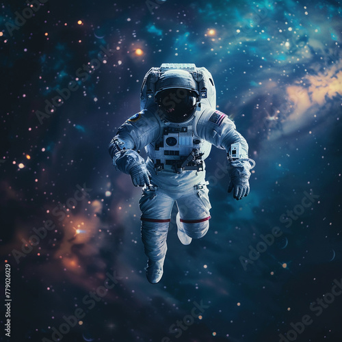 Highresolution stock image of an astronaut floating in space, Earth visible in the background, capturing the vastness of the universe ,hyper realistic, low noise, low texture © Puckung