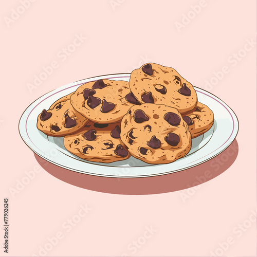 Plate of cookies, pink backdrop, detailed.
