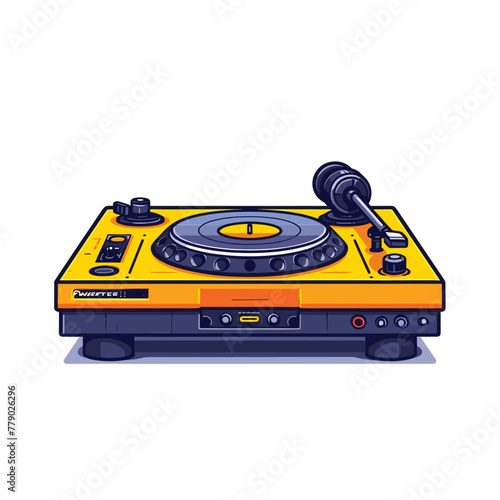 A vibrant illustration of a yellow DJ turntable.
