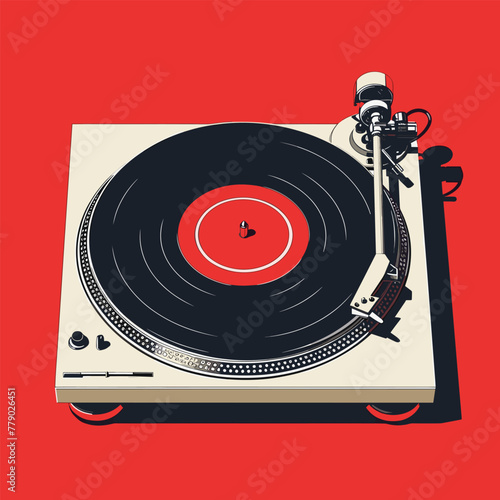 Retro record player, mid-century style.
