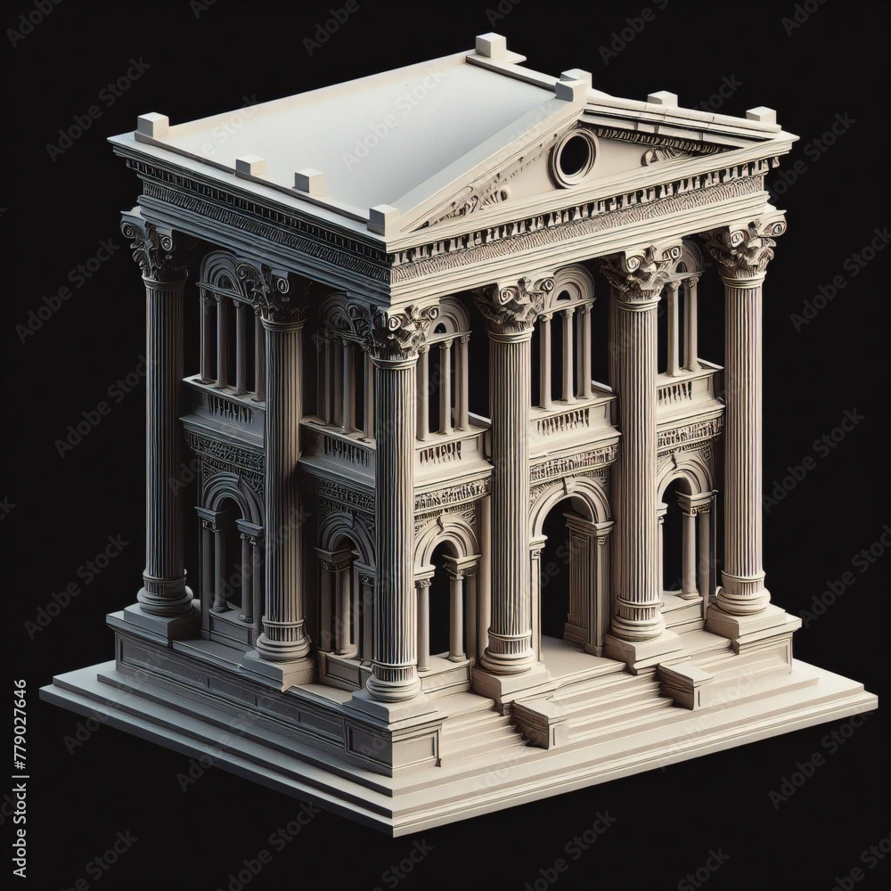 Fototapeta premium Details, elements of buildings classical architecture. Isolated on a black. Templates for art, design.