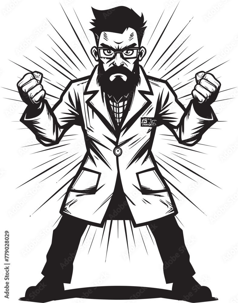 Angry Surgeon Powerful Doctor Logo Design Wrathful Genius Striking Doctor Vector Icon