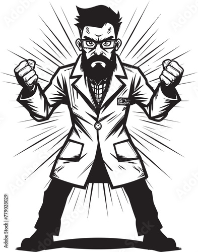 Angry Surgeon Powerful Doctor Logo Design Wrathful Genius Striking Doctor Vector Icon