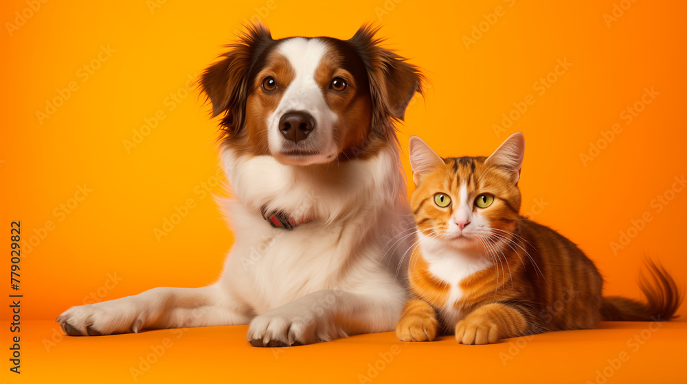 dog and cat with yellow background 