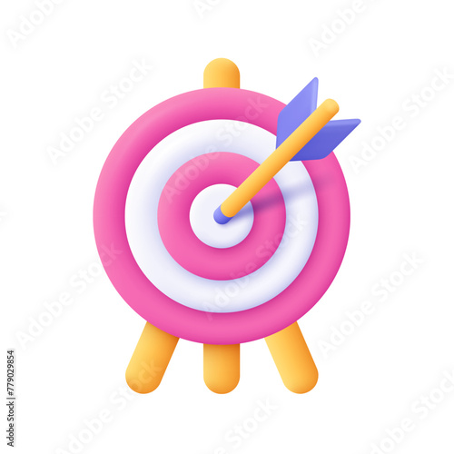 Target and dart arrow. Business finance target, goal of success, target achievement concept. 3d vector icon. Cartoon minimal style.