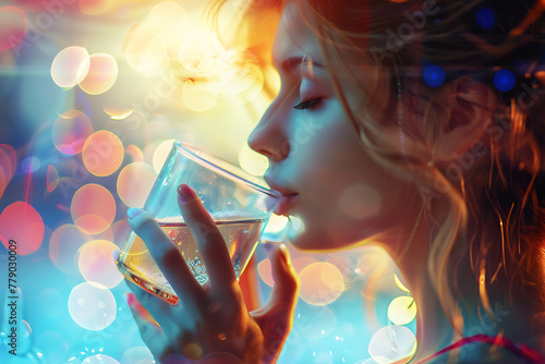 Quench your thirst with a refreshing scene of a girl enjoying a glass of water, promoting hydration and healthy lifestyle choices